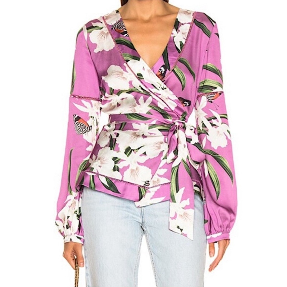 PATBO Orchid Print Wrap Blouse